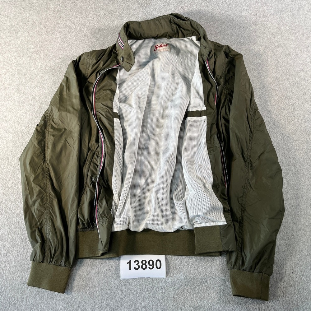Schott NYC Jacket Mens Green XL Olive Green Nylon Lined Full Zip Long Sleeve